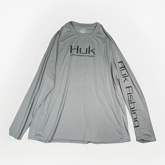 Huk Mens Performance Fishing Long Sleeve Pullover Gray Logo Shirt Size XXXL 3X - Picture 1 of 8